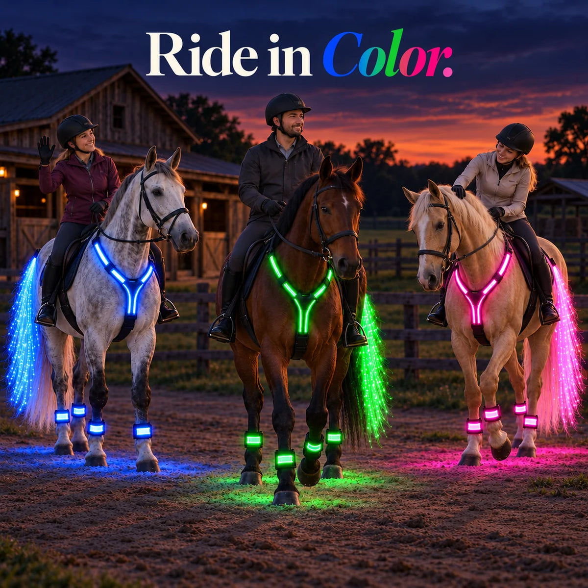 🌈🐎 Ride in Color! LED Horse Light Set – Blue, Green & Pink