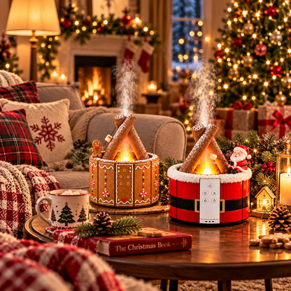 🎄 Christmas Campfire Aroma Diffuser – Cozy Flame-style Glow, Festive Mist & Adorable Santa/gingerbread Designs