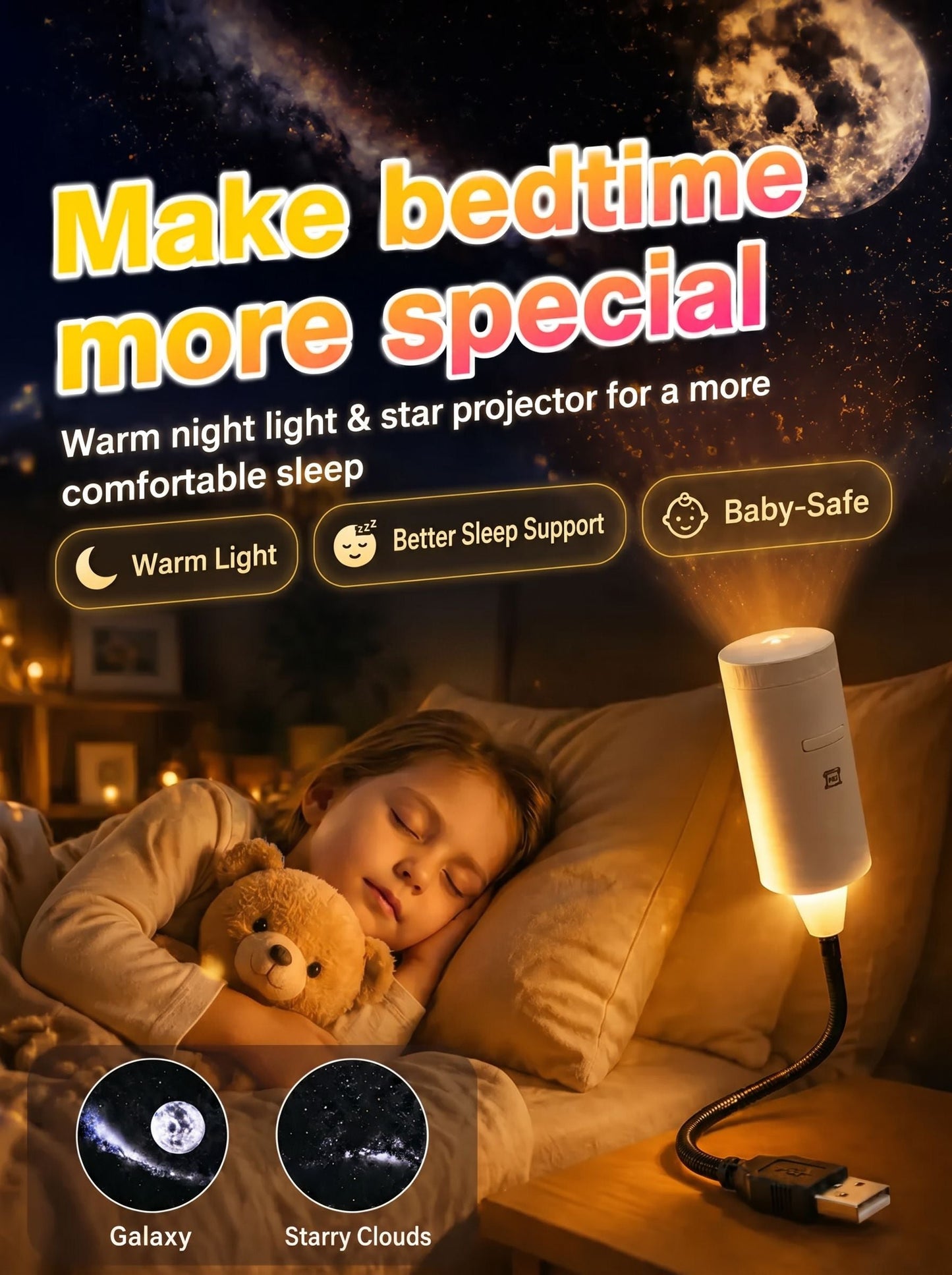 🔥Ditch Boring Rooms ✨ Pro USB Star Projector for the Price of a Burger: Instantly Transforms into a Romantic Galaxy in 1s with Eye-Safe Protection