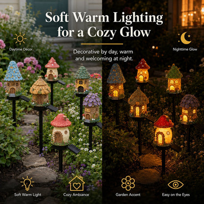 ⭐Zero Electric Bill! All Weather Fairy House Solar Garden Stake Lights