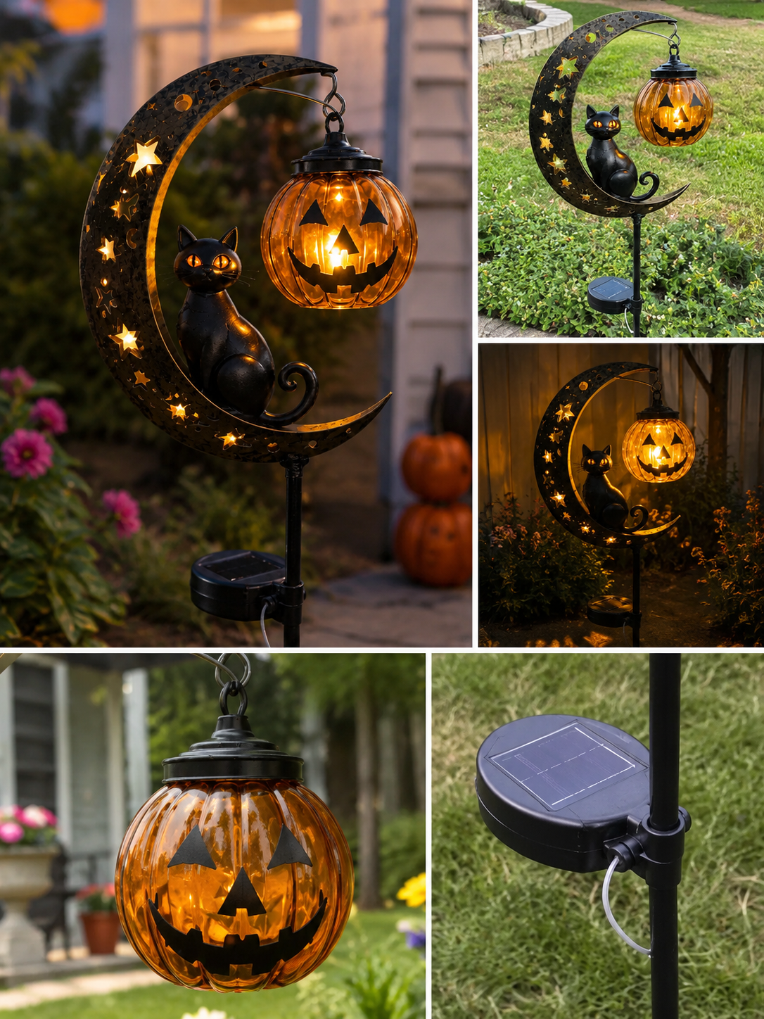 ⏰Last day Promotion 🔥-👻 Solar Halloween Garden Stake Light with Black Cat & Pumpkin