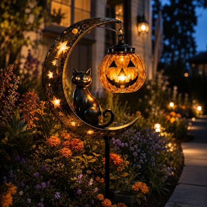 ⏰Last day Promotion 🔥-👻 Solar Halloween Garden Stake Light with Black Cat & Pumpkin