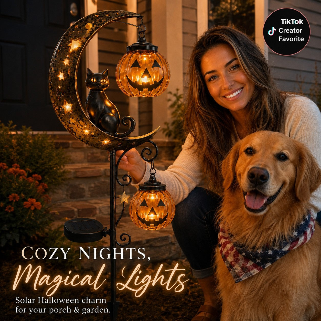 ⏰Last day Promotion 🔥-👻 Solar Halloween Garden Stake Light with Black Cat & Pumpkin