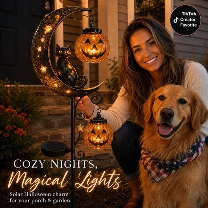 ⏰Last day Promotion 🔥-👻 Solar Halloween Garden Stake Light with Black Cat & Pumpkin