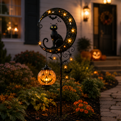 ⏰Last day Promotion 🔥-👻 Solar Halloween Garden Stake Light with Black Cat & Pumpkin