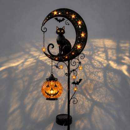 ⏰Last day Promotion 🔥-👻 Solar Halloween Garden Stake Light with Black Cat & Pumpkin