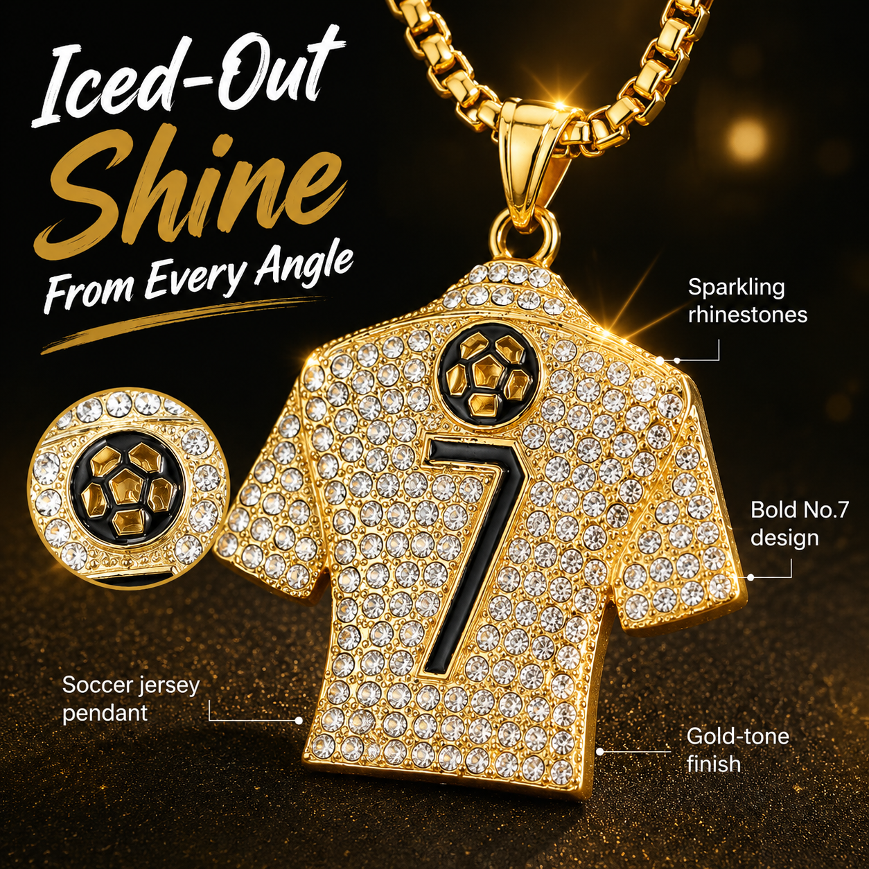 🔥Last Day 50% OFF⚽🏆Gold Soccer Fan Pendant Necklace – Bling Jersey, Cleat & Player Styles⚽🏆