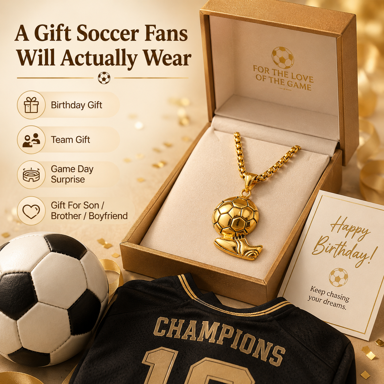 🔥Last Day 50% OFF⚽🏆Gold Soccer Fan Pendant Necklace – Bling Jersey, Cleat & Player Styles⚽🏆