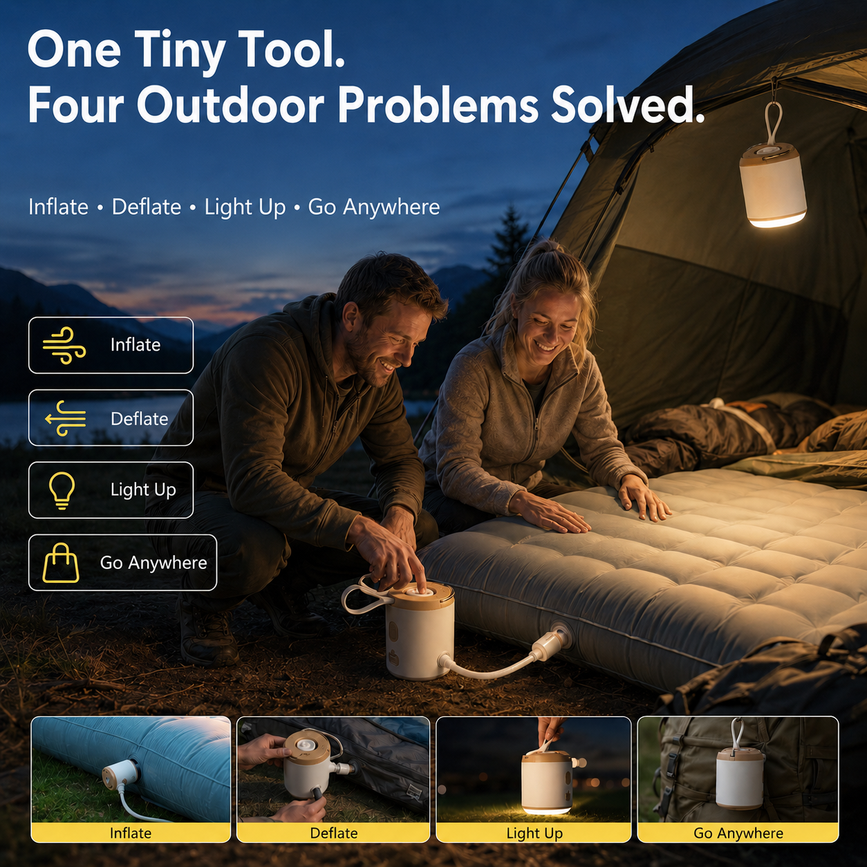🔥Last Day 50% OFF Save Today Before The Offer Ends🎁4-in-1 Mini Outdoor Air Pump  Inflate. 🔥Deflate. 🚀Light Up.🌌 Attach Anywhere.✨