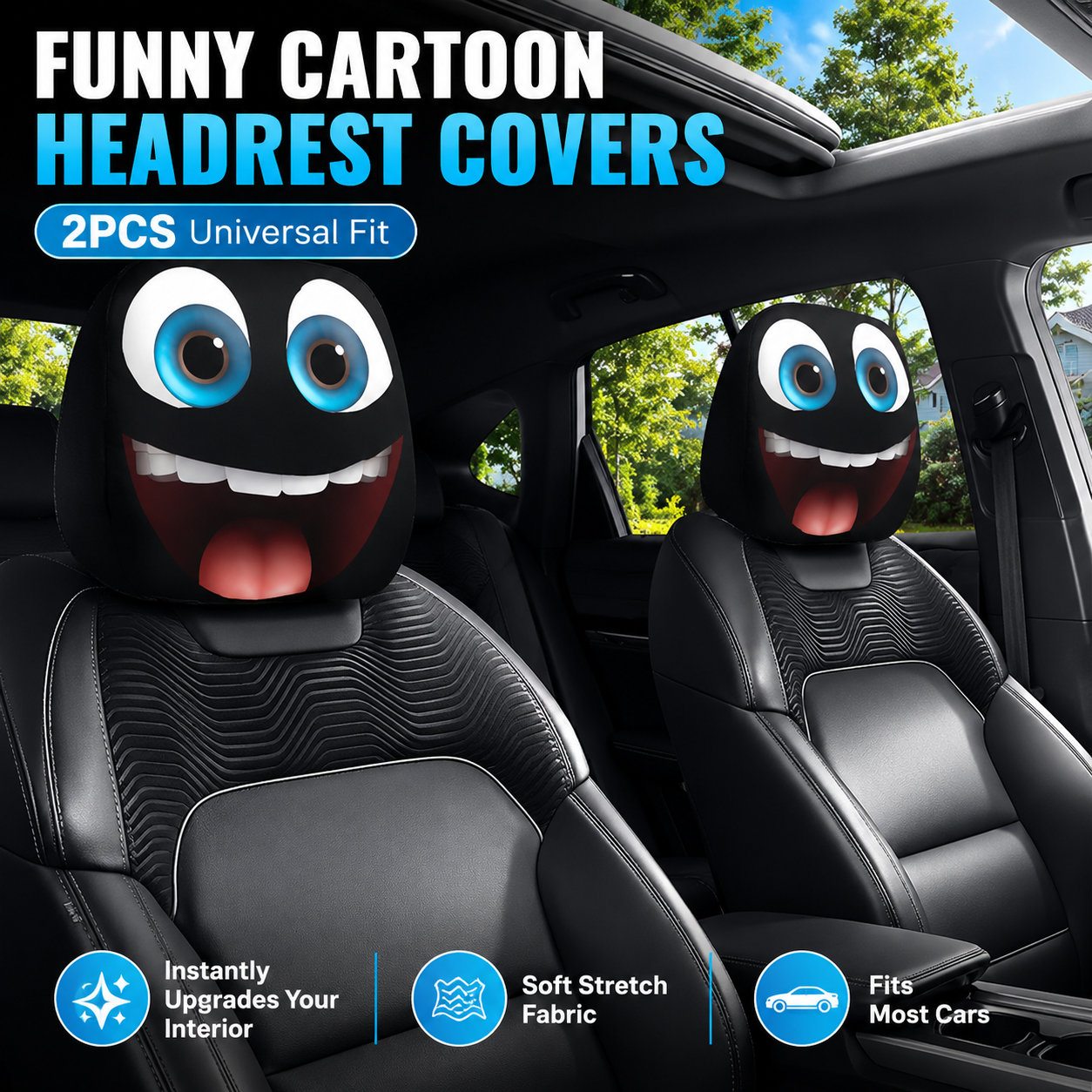 😆 Funny Cartoon Car Headrest Covers🚗