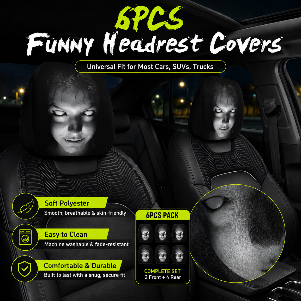 😆 Funny Cartoon Car Headrest Covers🚗