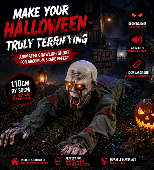 🎃🎃 Limited-Time 50%OFF Halloween Sale | Animated Crawling Ghost with Glowing Eyes – 110cm Horror Decoration