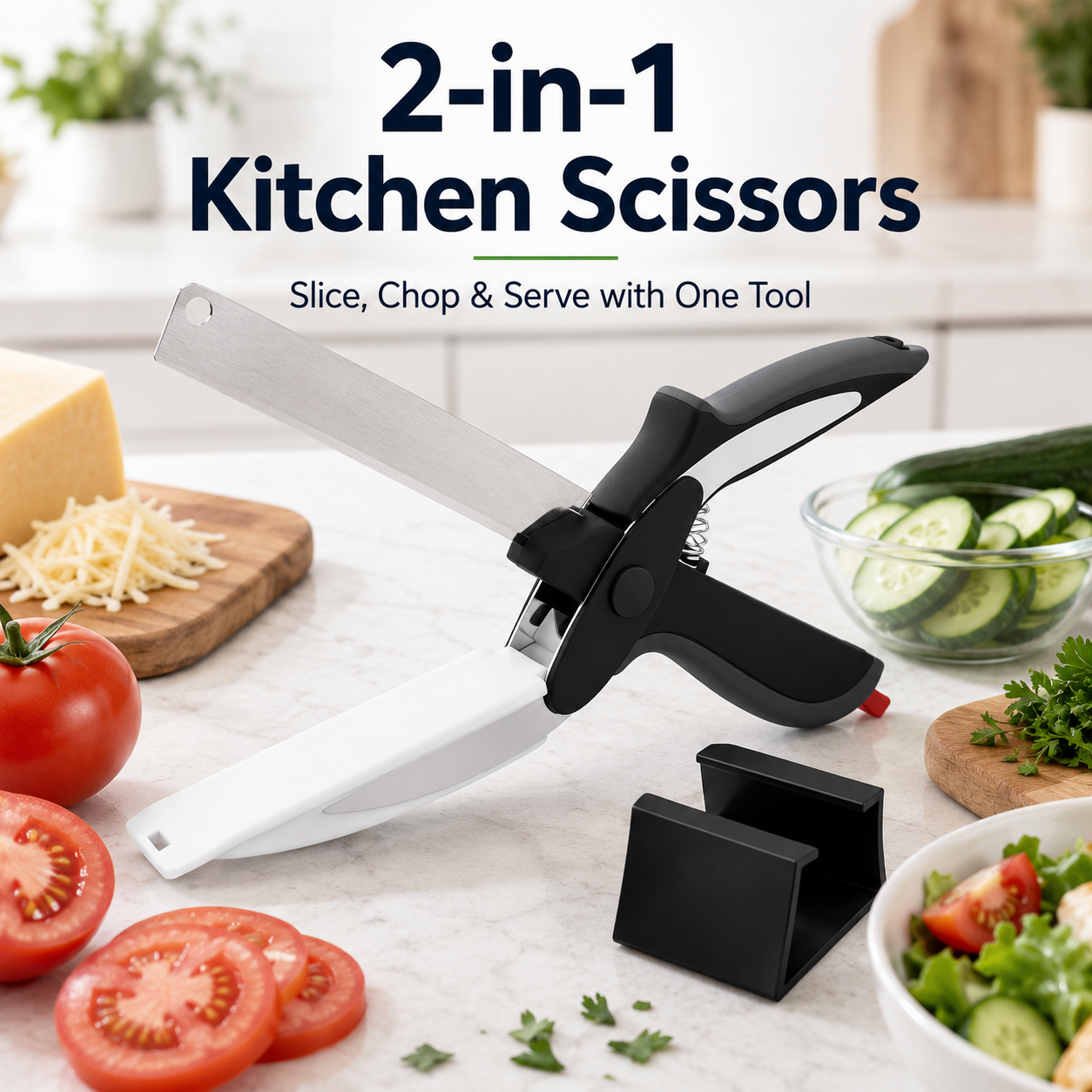 🥕 2-in-1 Kitchen Scissors with Cutting Board – Slice Veggies, Meat & Fruit in One Step, No More Switching Tools