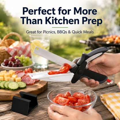 🥕 2-in-1 Kitchen Scissors with Cutting Board – Slice Veggies, Meat & Fruit in One Step, No More Switching Tools