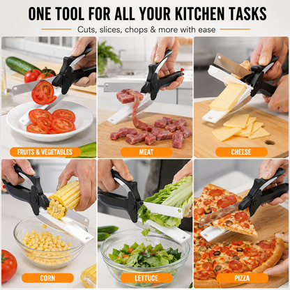 🥕 2-in-1 Kitchen Scissors with Cutting Board – Slice Veggies, Meat & Fruit in One Step, No More Switching Tools