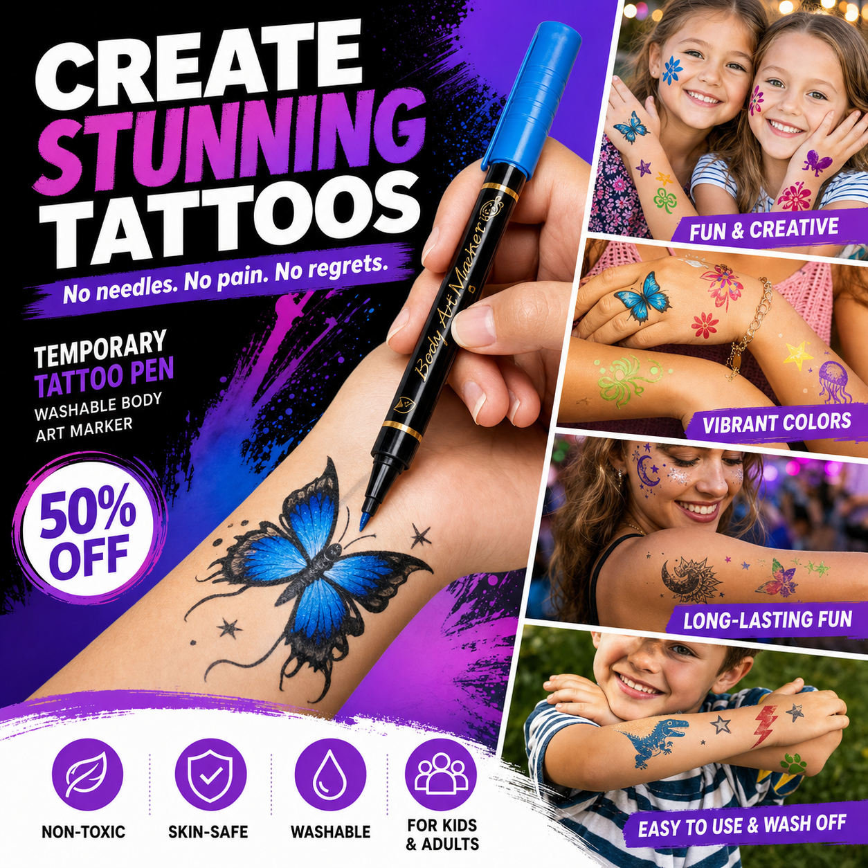 🔥Last Day 50% OFF🎨Safe Temporary Tattoo Pen🛡️ No Pain. No Commitment. Just Creativity✨
