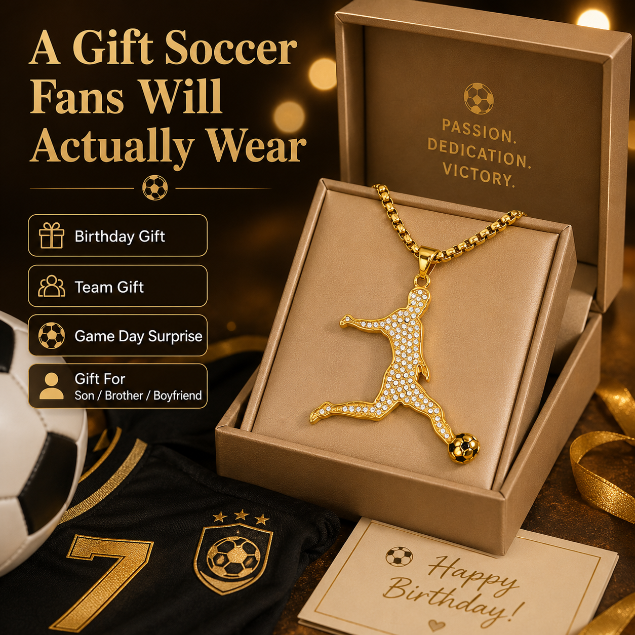 🔥Last Day 50% OFF⚽🏆Gold Soccer Fan Pendant Necklace – Bling Jersey, Cleat & Player Styles⚽🏆