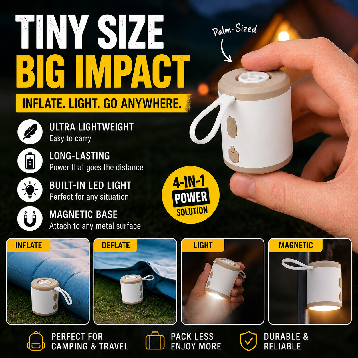🔥Last Day 50% OFF Save Today Before The Offer Ends🎁4-in-1 Mini Outdoor Air Pump  Inflate. 🔥Deflate. 🚀Light Up.🌌 Attach Anywhere.✨