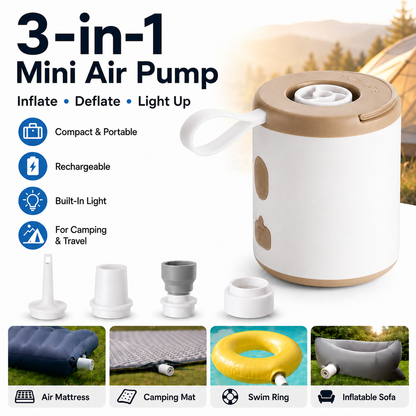 🔥Last Day 50% OFF Save Today Before The Offer Ends🎁4-in-1 Mini Outdoor Air Pump  Inflate. 🔥Deflate. 🚀Light Up.🌌 Attach Anywhere.✨