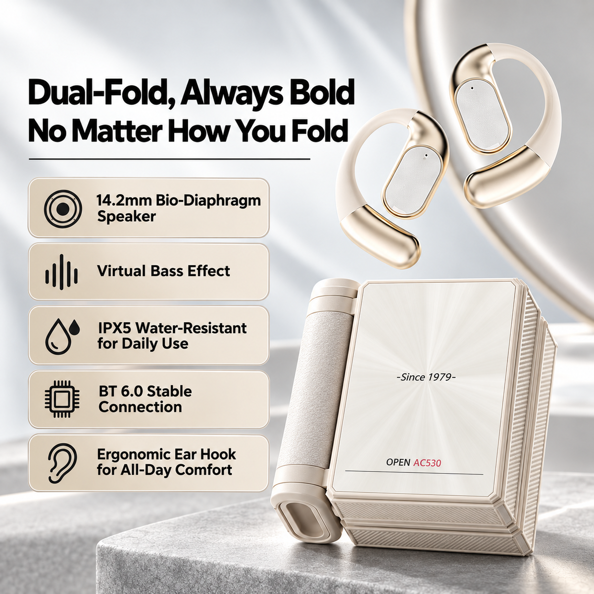 Dual-Folding Bluetooth Headphones - Waterproof, Stable Connection & Portable Design
