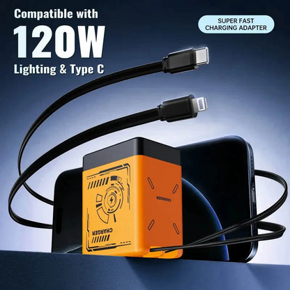🎁（O Estoque limitado!⚡ Carregador rápido 2 em 1 universal ）🎉 45W Retractable Fast Charger Cube