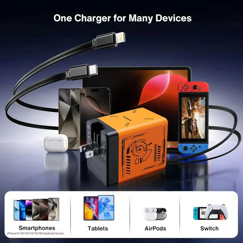 🎁（O Estoque limitado!⚡ Carregador rápido 2 em 1 universal ）🎉 45W Retractable Fast Charger Cube