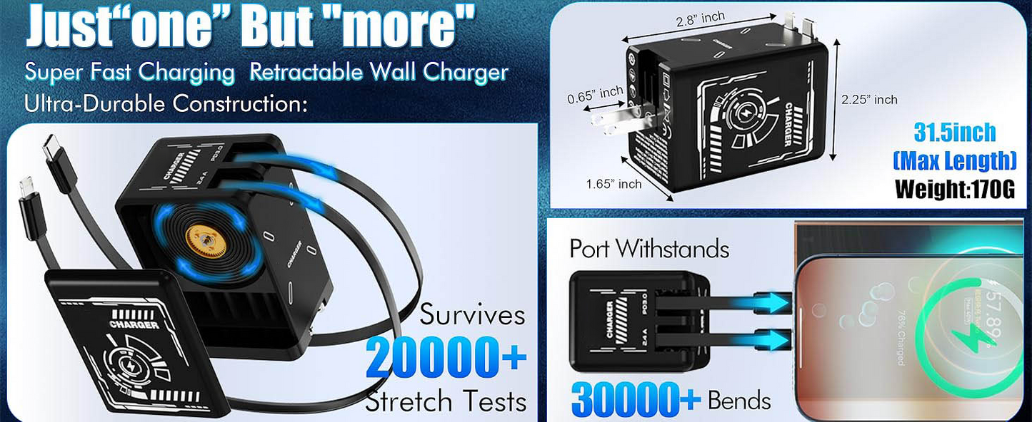 🎁（O Estoque limitado!⚡ Carregador rápido 2 em 1 universal ）🎉 45W Retractable Fast Charger Cube