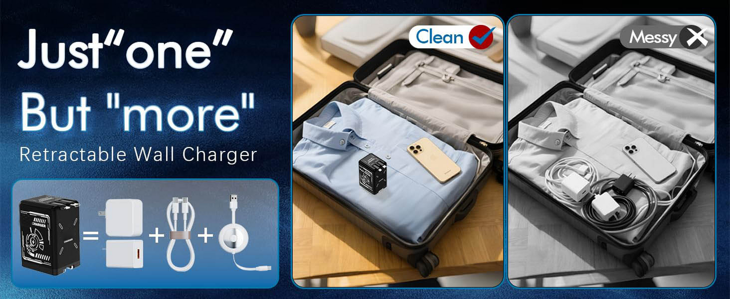 🎁（O Estoque limitado!⚡ Carregador rápido 2 em 1 universal ）🎉 45W Retractable Fast Charger Cube