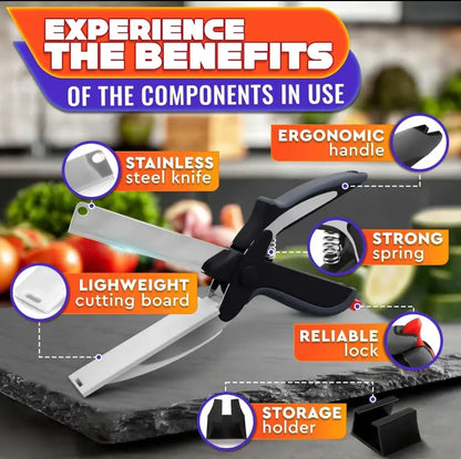 🥕 2-in-1 Kitchen Scissors with Cutting Board – Slice Veggies, Meat & Fruit in One Step, No More Switching Tools