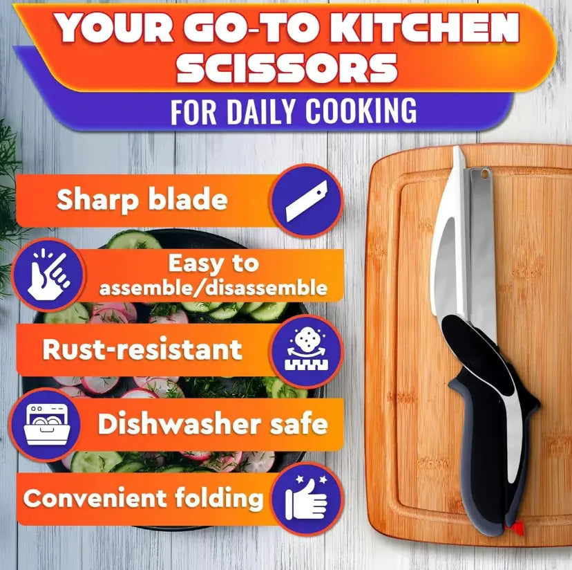 🥕 2-in-1 Kitchen Scissors with Cutting Board – Slice Veggies, Meat & Fruit in One Step, No More Switching Tools