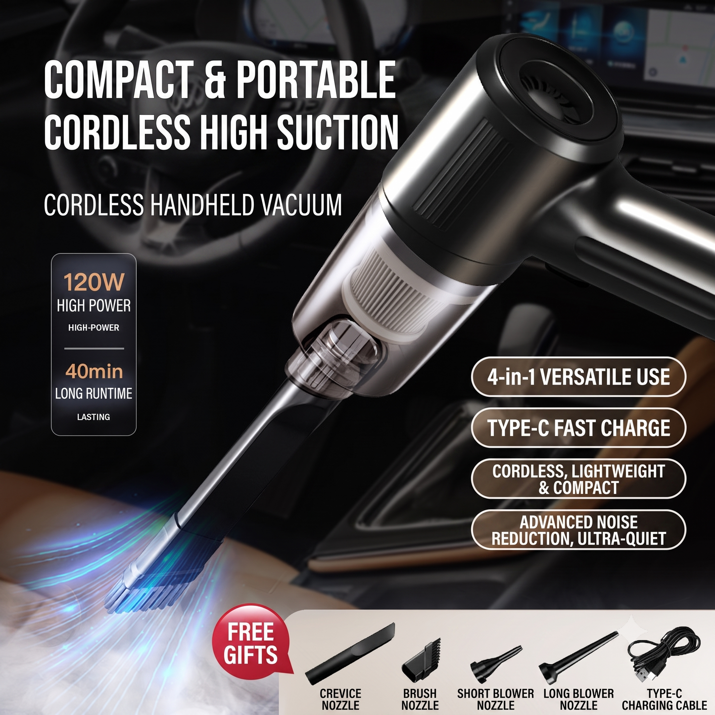 🎉 2026 Sale — Over 142,000 Sold! 🧹Cordless Vacuum Cleaner | 20KPa Powerful Suction 4-in-1 Cleaning System
