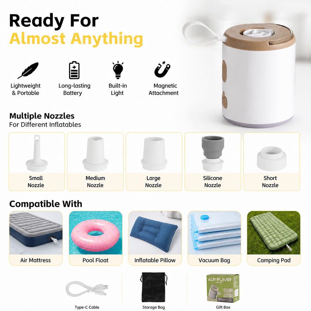 🔥Last Day 50% OFF Save Today Before The Offer Ends🎁4-in-1 Mini Outdoor Air Pump  Inflate. 🔥Deflate. 🚀Light Up.🌌 Attach Anywhere.✨