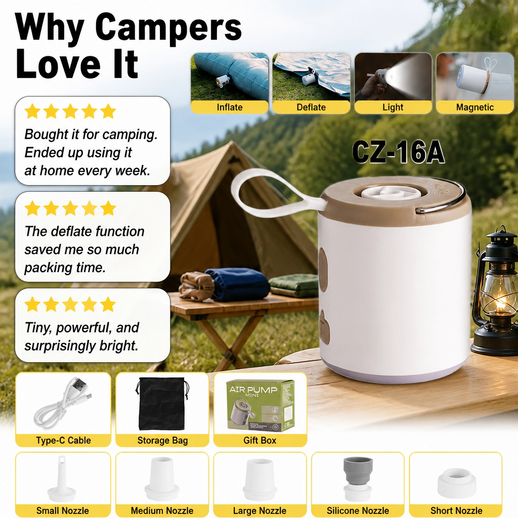 🔥Last Day 50% OFF Save Today Before The Offer Ends🎁4-in-1 Mini Outdoor Air Pump  Inflate. 🔥Deflate. 🚀Light Up.🌌 Attach Anywhere.✨