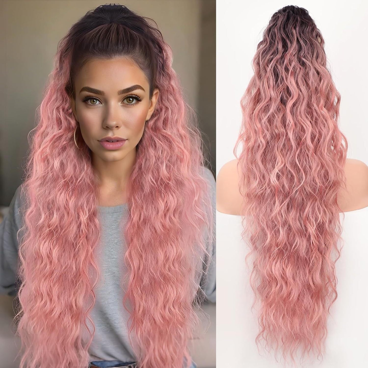 🔥30 Inches Curly Wavy Frizzy Hair Extension with Ponytail