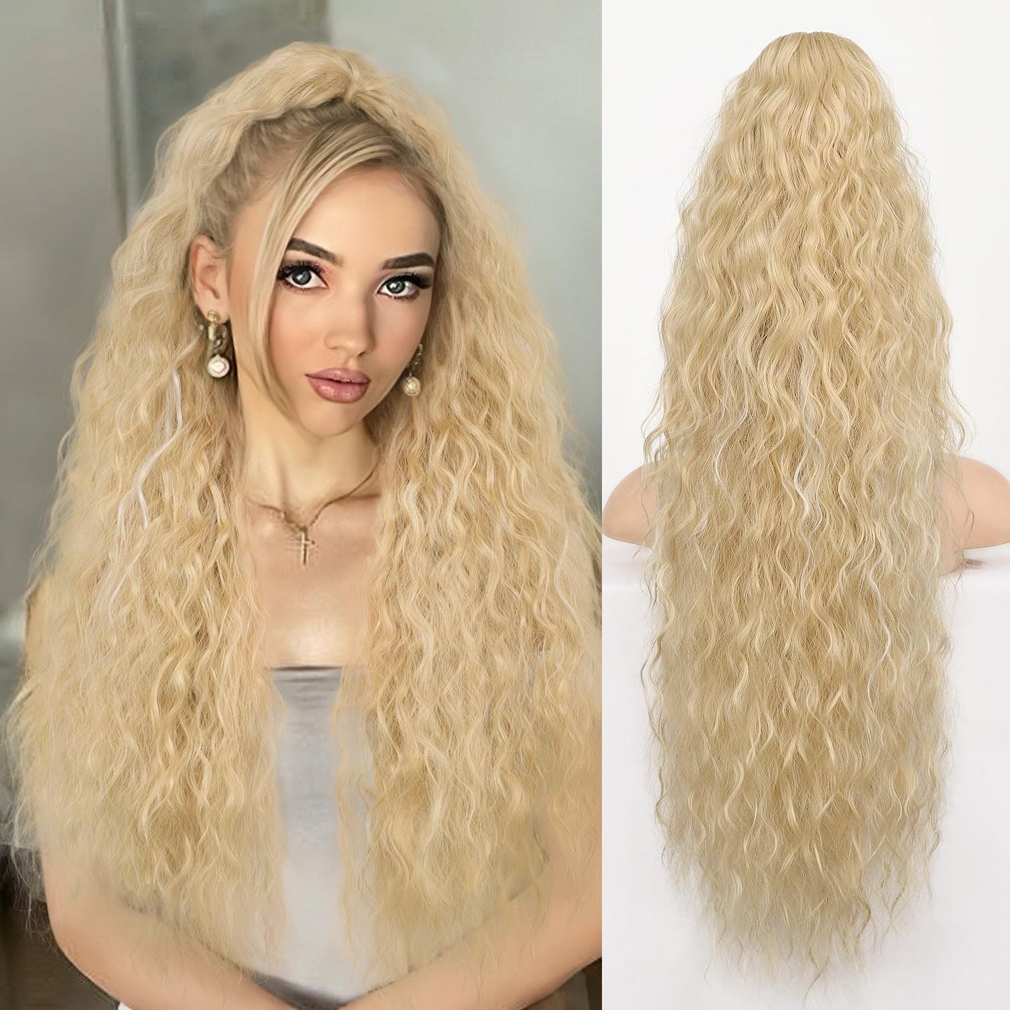 🔥30 Inches Curly Wavy Frizzy Hair Extension with Ponytail