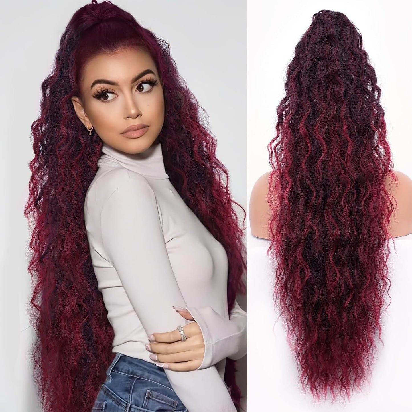 🔥30 Inches Curly Wavy Frizzy Hair Extension with Ponytail