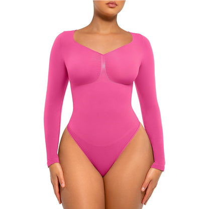 🏆Long Sleeve Bodysuit for Women with V Neck Body Suits Tops for Tummy Control Thong