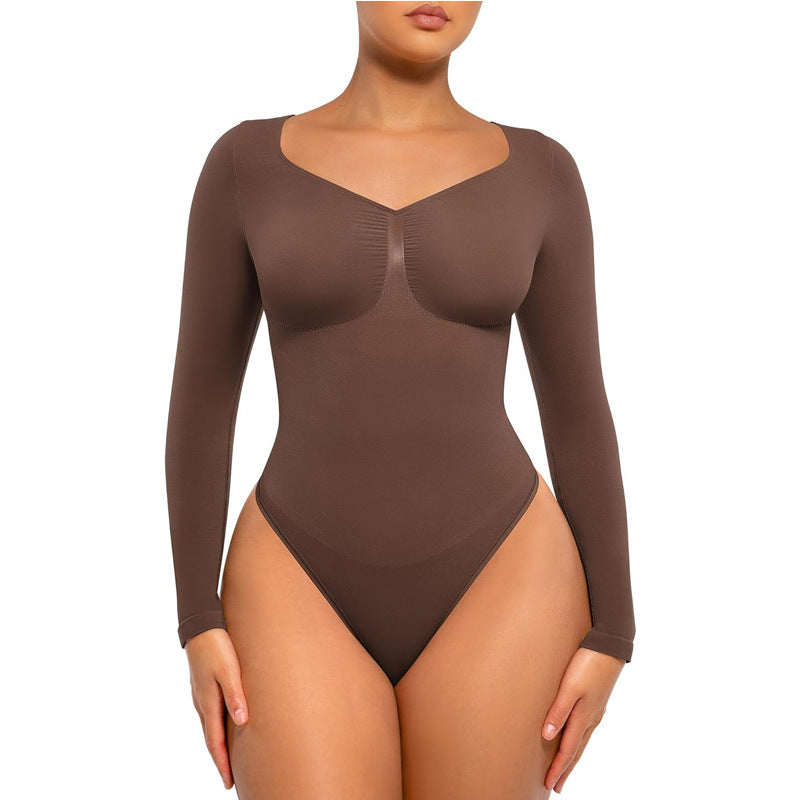 🏆Long Sleeve Bodysuit for Women with V Neck Body Suits Tops for Tummy Control Thong