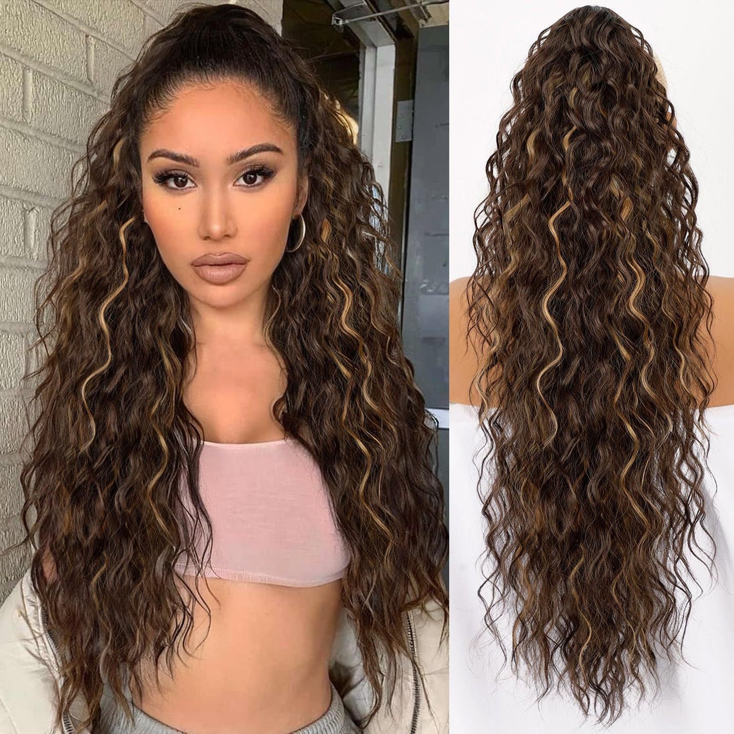 🔥30 Inches Curly Wavy Frizzy Hair Extension with Ponytail
