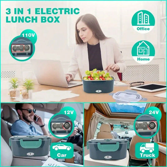 عرض خاص! صندوق غداء كهربائي (صندوق غداء + شوكة وملعقة + حقيبة غداء)
