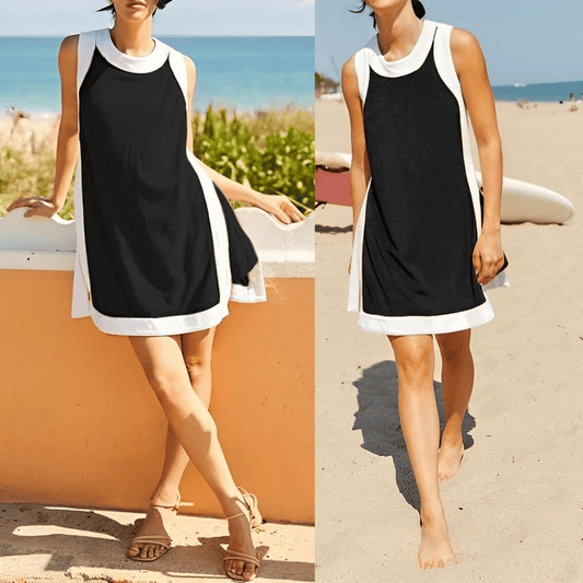 ⏰Hot Sale-Women's Casual Color Block Sleeveless Tops Matching Shorts with Pockets
