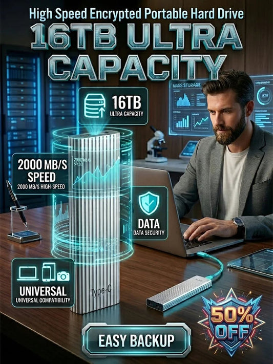 🏆Flash Sale！⚡ 50K+ SOLD! Almost Gone-🔥16TB Large-Capacity Type-C Portable Mini SSD