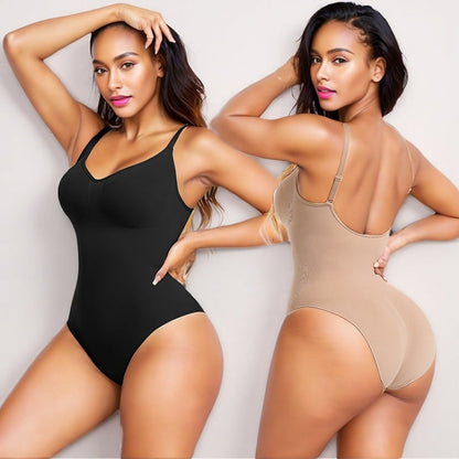 Women V Neck Bodysuit Thong Tummy Control Shapewear Basic Fabric Fashion Womenswear