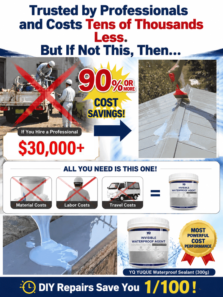 🚀 This aerospace-grade waterproofing agent uses a 99% high-concentrate formula. ⏱️ It penetrates deep into cracks and forms a protective film within minutes, ✨ dries completely invisibly, and 🏠 effortlessly stops water seepage on roofs and walls.