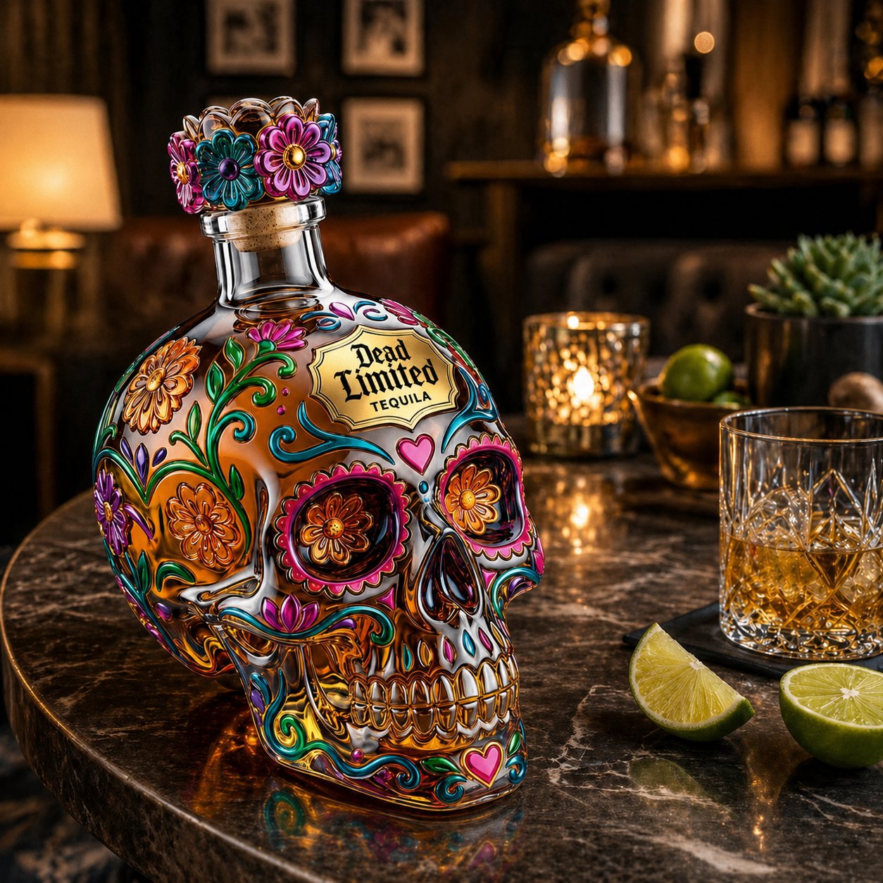 🔥🍷Limited Edition Day of the Dead Skull Tequila Bottle – Colorful Collector’s Gift Box🎁