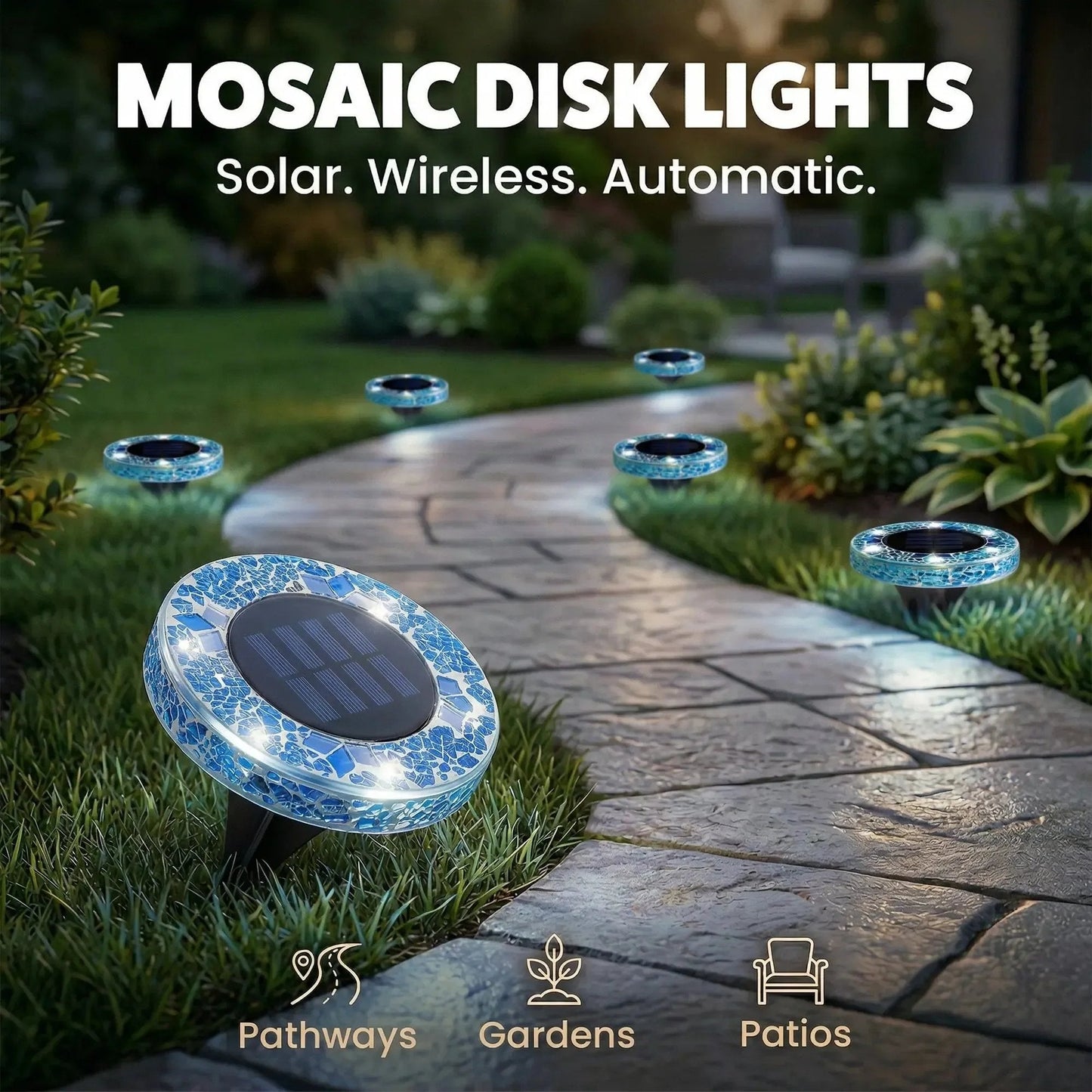 ✨Solar Outdoor Mosaic Disk Lights, Waterproof Decorative Pathway LED Light