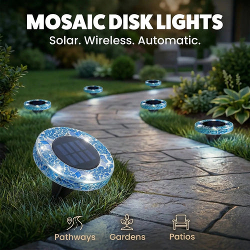 ✨Solar Outdoor Mosaic Disk Lights, Waterproof Decorative Pathway LED Light