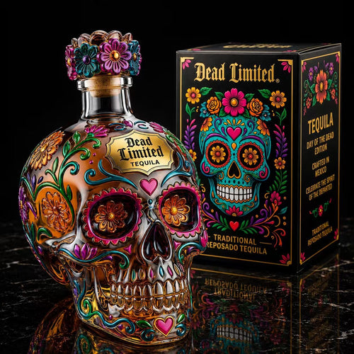 🔥🍷Limited Edition Day of the Dead Skull Tequila Bottle – Colorful Collector’s Gift Box🎁