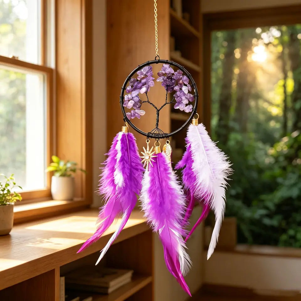 💔She Was Told No One Would Want Them. She Made One More Anyway. Crystal Tree of Life Feather Hanging — Give One a Home