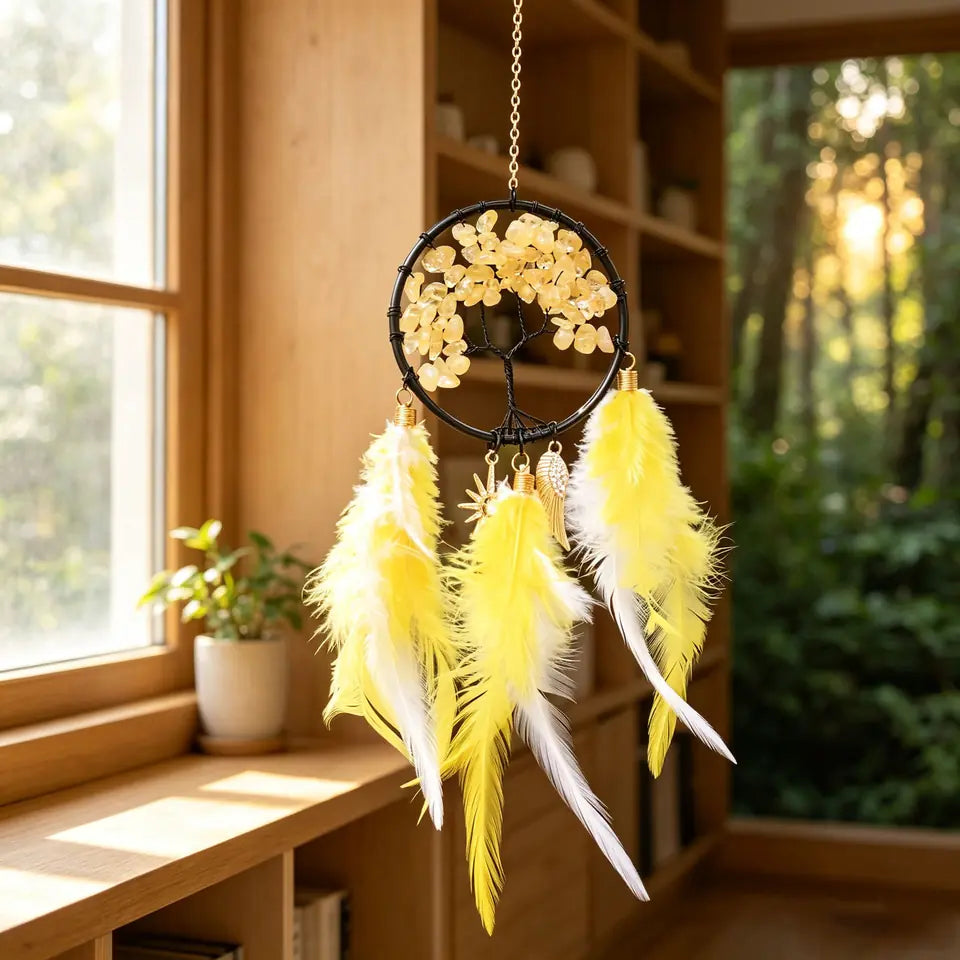 💔She Was Told No One Would Want Them. She Made One More Anyway. Crystal Tree of Life Feather Hanging — Give One a Home